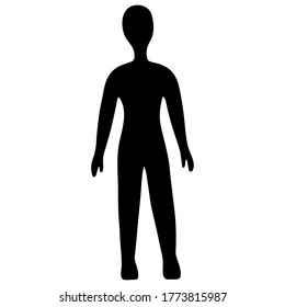 Silhouette of a man. Front view. Full height figures. Vector illustration. Outline on an isolated background. Pattern in the shape of a man. Anonymous character. Anatomy. Flat style. Body positive.