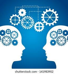 silhouette man with gears over blue background. vector illustration