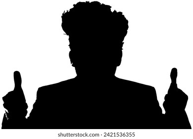 Silhouette of a man giving both thumbs up, vector of man