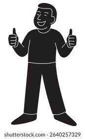 Silhouette of a man giving a double thumbs-up with a proud chest posture