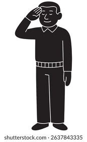 Silhouette of a man giving a military salute with one hand raised to forehead