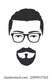 Silhouette of a man with glasses and goatee beard. Hand Drawn Vector Illustration. Design element isolated white background