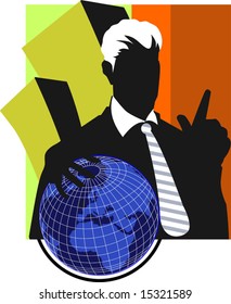 silhouette of man and globe	