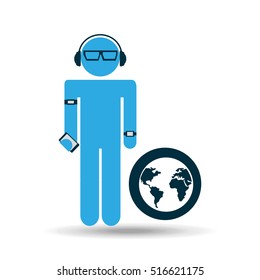silhouette man globe technology wearable vector illustration eps 10