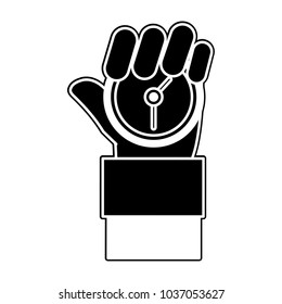 silhouette man hand with chronometer time object