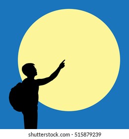 Silhouette man with hand pointing on super full moon background