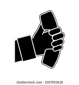 silhouette man hand with telephone communication technology