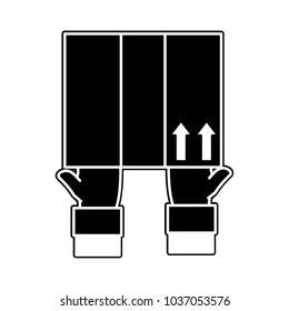 silhouette man hands with box package service