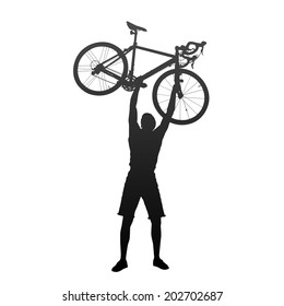 Silhouette of man with hands on racing bicycles