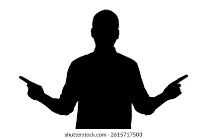 Silhouette man with hands pointing to the left and right. Vector illustration