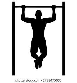 Silhouette of man hanging from bar