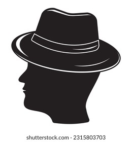 Silhouette of a man in a hat, isolated vector illustration in black, icon