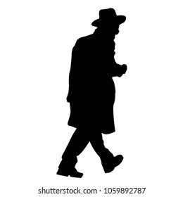 Silhouette. The man in the hat. Jew. Hasidim. Isolated vector illustration. Black and white.