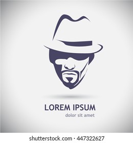 Silhouette of a man in a hat logo. Vector