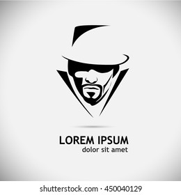 Silhouette of a man in a hat logo. Vector