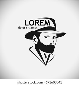 Silhouette of a man in a hat logo. Vector