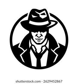 Silhouette of a man in a hat and a raincoat.