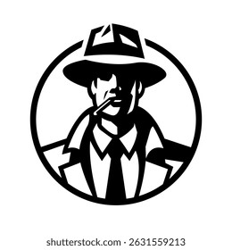 Silhouette of a man in a hat smoking a cigarette.