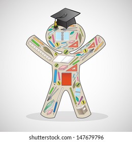 silhouette of a man with a hat and stationery graduate