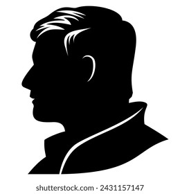 Silhouette of man head for avatars, user profiles. Designed to good fit in square and circle. Vector clipart isolated on white.