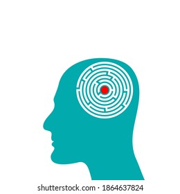 Silhouette of man head with labyrinth inside, mind complexity psychology concept. Vector flat illustration.