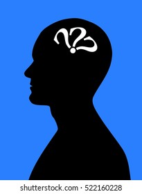 Silhouette of man head with question marks
