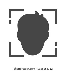 silhouette of man head view with face recognition system in trendy flat style isolated on white background