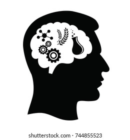 silhouette of a man head who was thinking about the task