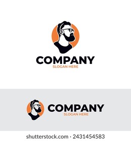 Silhouette of man with headphones logo design template