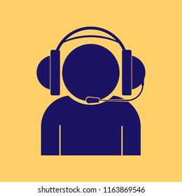 Silhouette of a man in headphones with microphone on yellow background