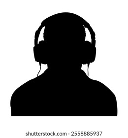  silhouette of man in headphones, straight view vector illustration
