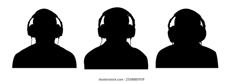  silhouette of man in headphones, straight view vector illustration
