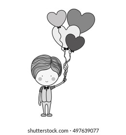 silhouette man with heart shaped balloons