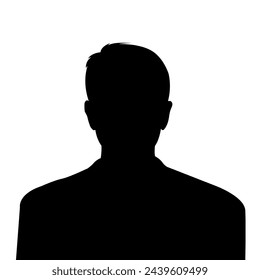 The silhouette of a man, up to his chest, on a white background. Portrait of a man.