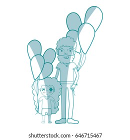 silhouette man with his daughter and balloons