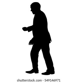 Silhouette of a man with his hand raised. Vector illustration