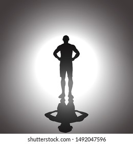 Silhouette of a man with his hands on his hips with shadow. Vector illustration.