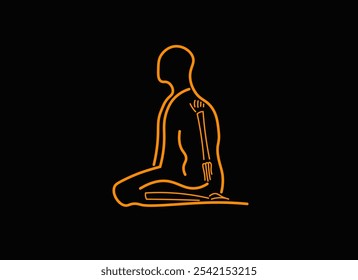 silhouette of a man with his skeleton isolated on black background. minimalist vector graphic