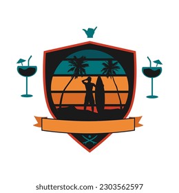 Silhouette of a man and his surfboard on the beach