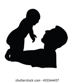 silhouette of a man holding a baby. vector illustration