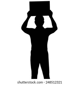 Silhouette man holding banner, vector format