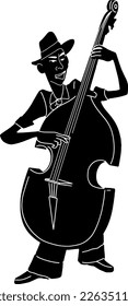 silhouette of man holding big guitar in standing pose, monochrome sketch drawing of guitar player