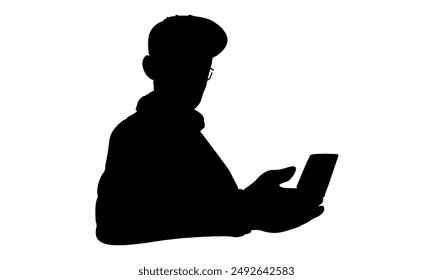 silhouette of Man holding cellphone