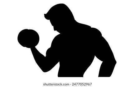 silhouette of man holding a dumbbell