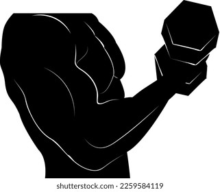 Silhouette. The man is holding dumbbells. Fitness club. Logo. Sport. Physical exercise.