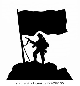 A silhouette of a man holding a flag