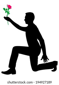 Silhouette of a man holding flower, vector