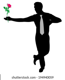 Silhouette of a man holding flower, vector