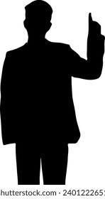 Silhouette of a man holding up his index finger.
