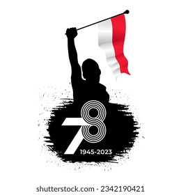 Silhouette of a man holding an indonesian flag independence day greeting
